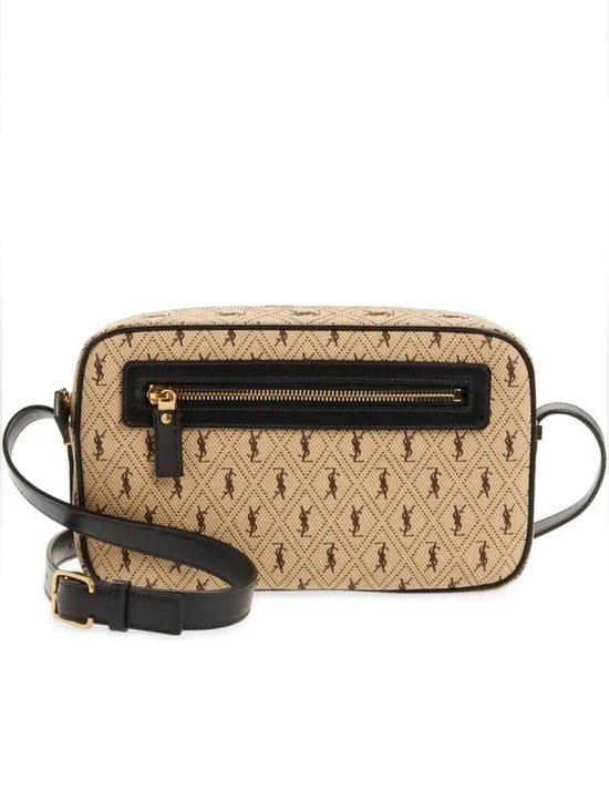 Yves Saint Laurent Handbags - Yves Saint Laurent Beige Monogram All Over Canvas Camera Bag Crossbody Dark Navy